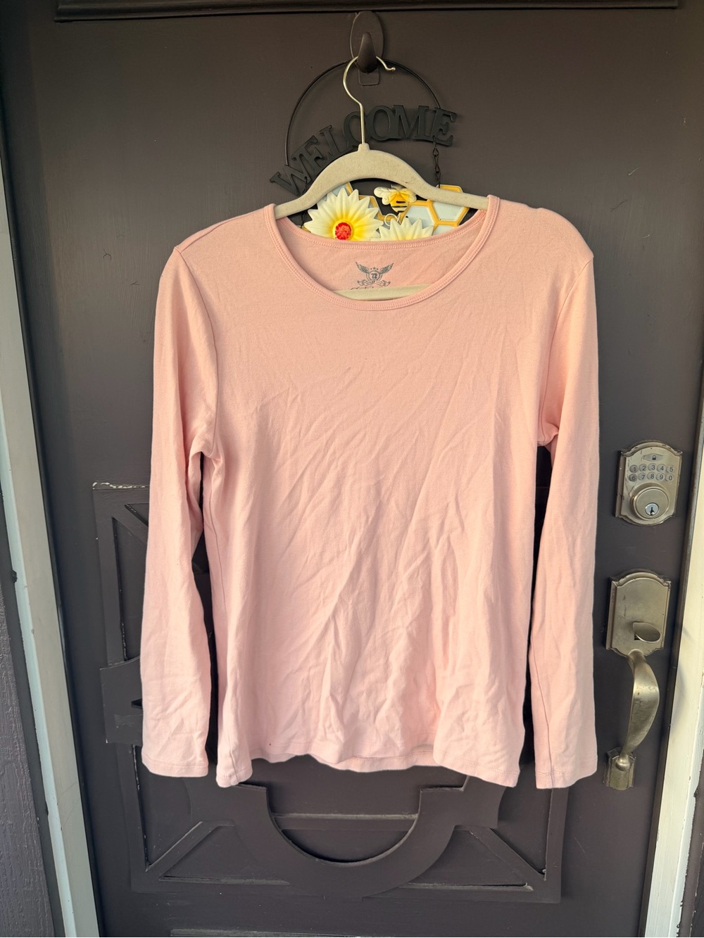 Faded Glory Light Pink Long-Sleeve Crewneck Top